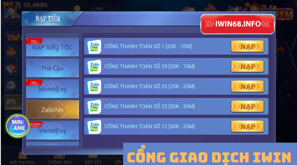 Giao dịch IWIN, Nạp rút IWIN